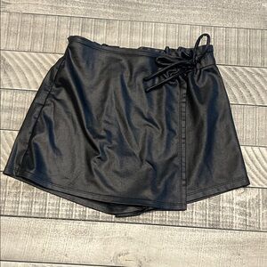 Shosho Black Faux Leather Skort with Bow